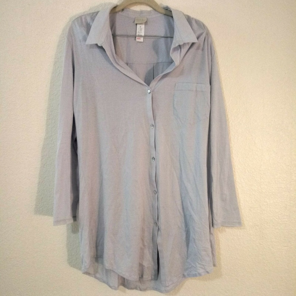 HANRO Cotton Deluxe Long Sleeve Button Front Gown